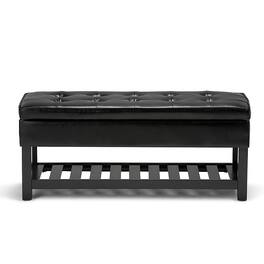 Simpli Home - Cosmopolitan Rectangular Wood / Polyurethane Faux Leather Ottoman With Inner Storage - Midnight Black