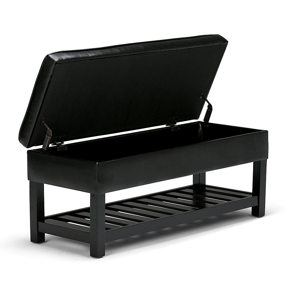 Alt View 11. Simpli Home - Cosmopolitan Rectangular Wood / Polyurethane Faux Leather Ottoman With Inner Storage - Midnight Black.