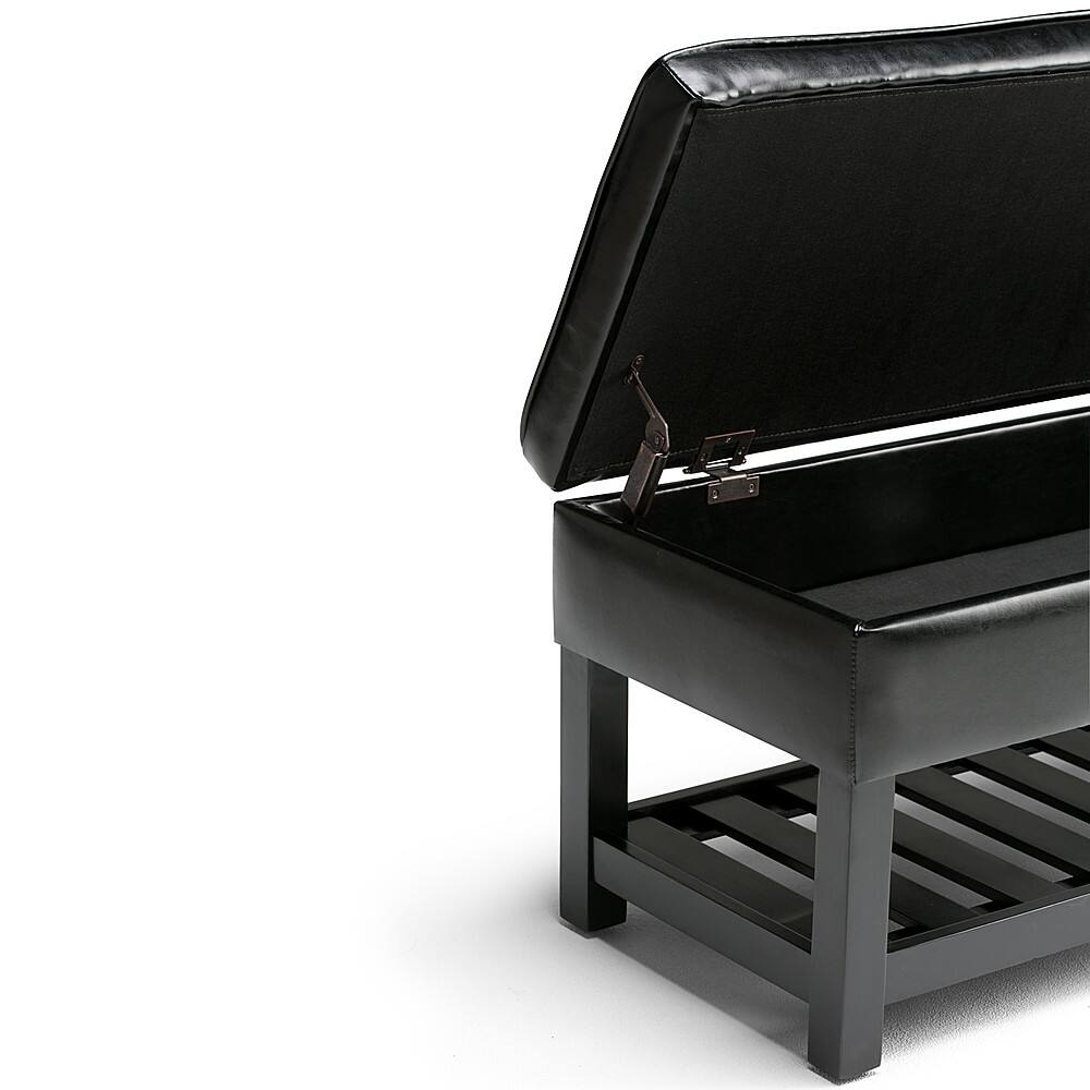 Alt View 12. Simpli Home - Cosmopolitan Rectangular Wood / Polyurethane Faux Leather Ottoman With Inner Storage - Midnight Black.