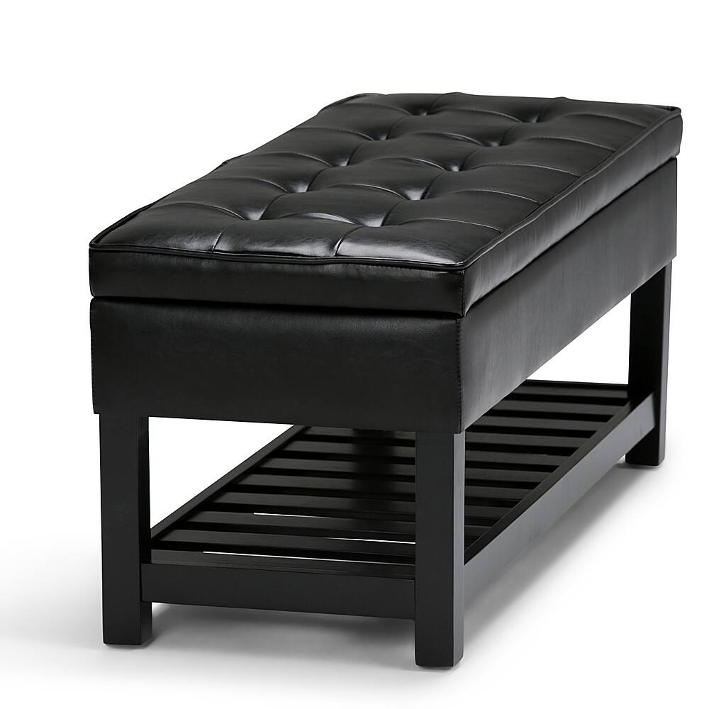 Alt View 14. Simpli Home - Cosmopolitan Rectangular Wood / Polyurethane Faux Leather Ottoman With Inner Storage - Midnight Black.