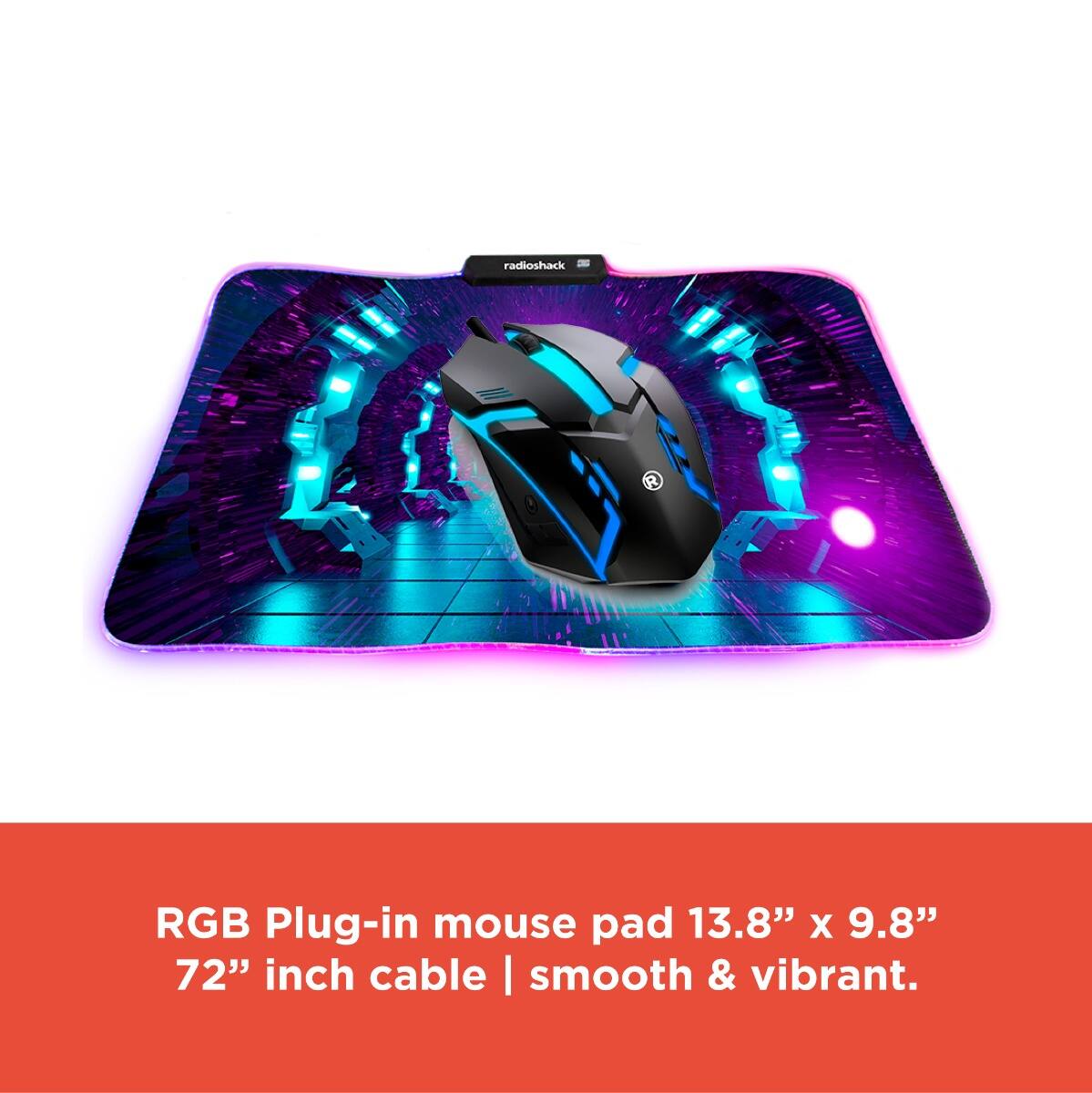 RGB Plug-in mouse pad 13.8" x 9.8"  
72" inch cable | smooth & vibrant.