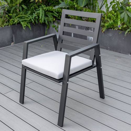 Left. LeisureMod - Chelsea 2-PCS Modern Outdoor Patio Dining Chair with Removable Washable Cushion - Aluminum Frame - Light Grey.