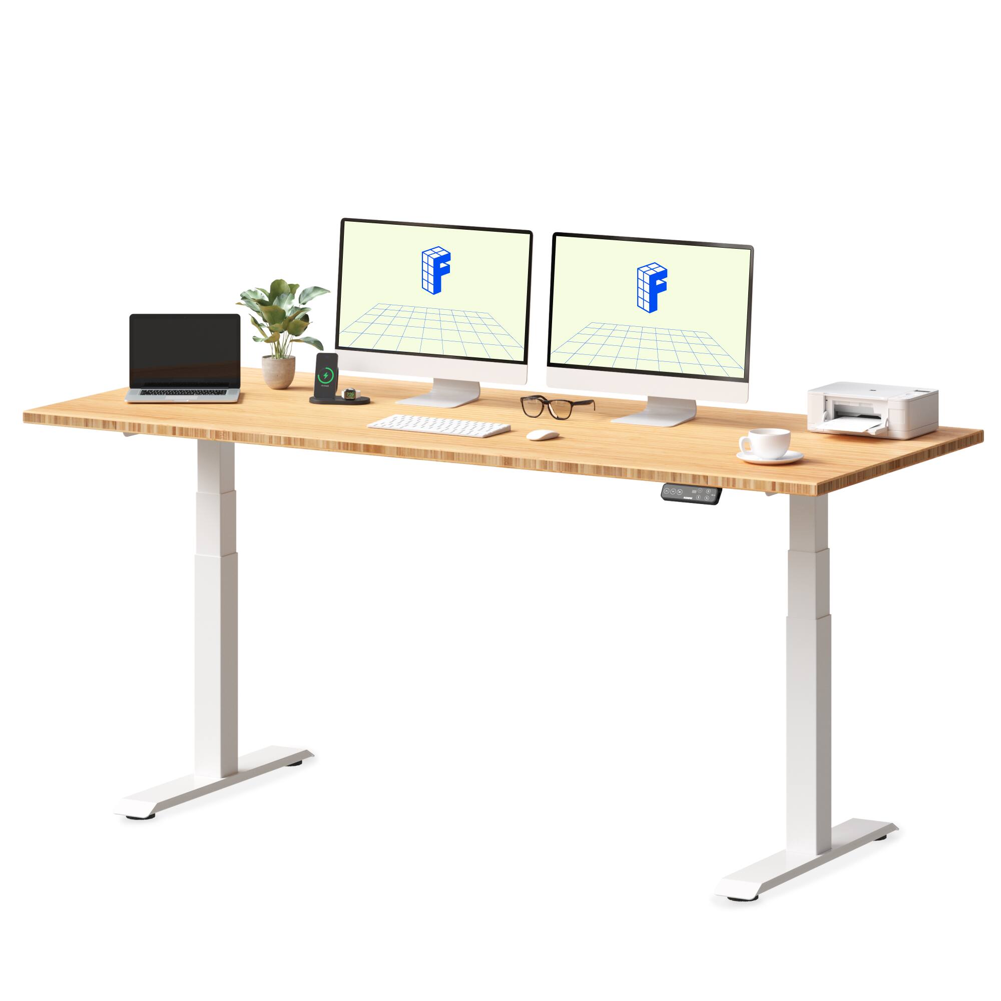 Left. FlexiSpot - FlexiSpot E7 72''W Electric Adjustable Standing Desk, Bamboo/White - Bamboo.