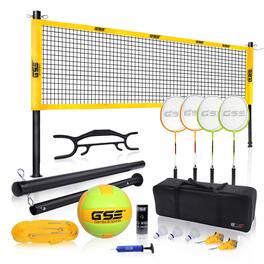 GSE Games & Sports Expert - Volleyball and Badminton Combo Set with Net,4 Rackets,3 Birds,PU Volleyball and Carrying Bag(Professional) - Yellow