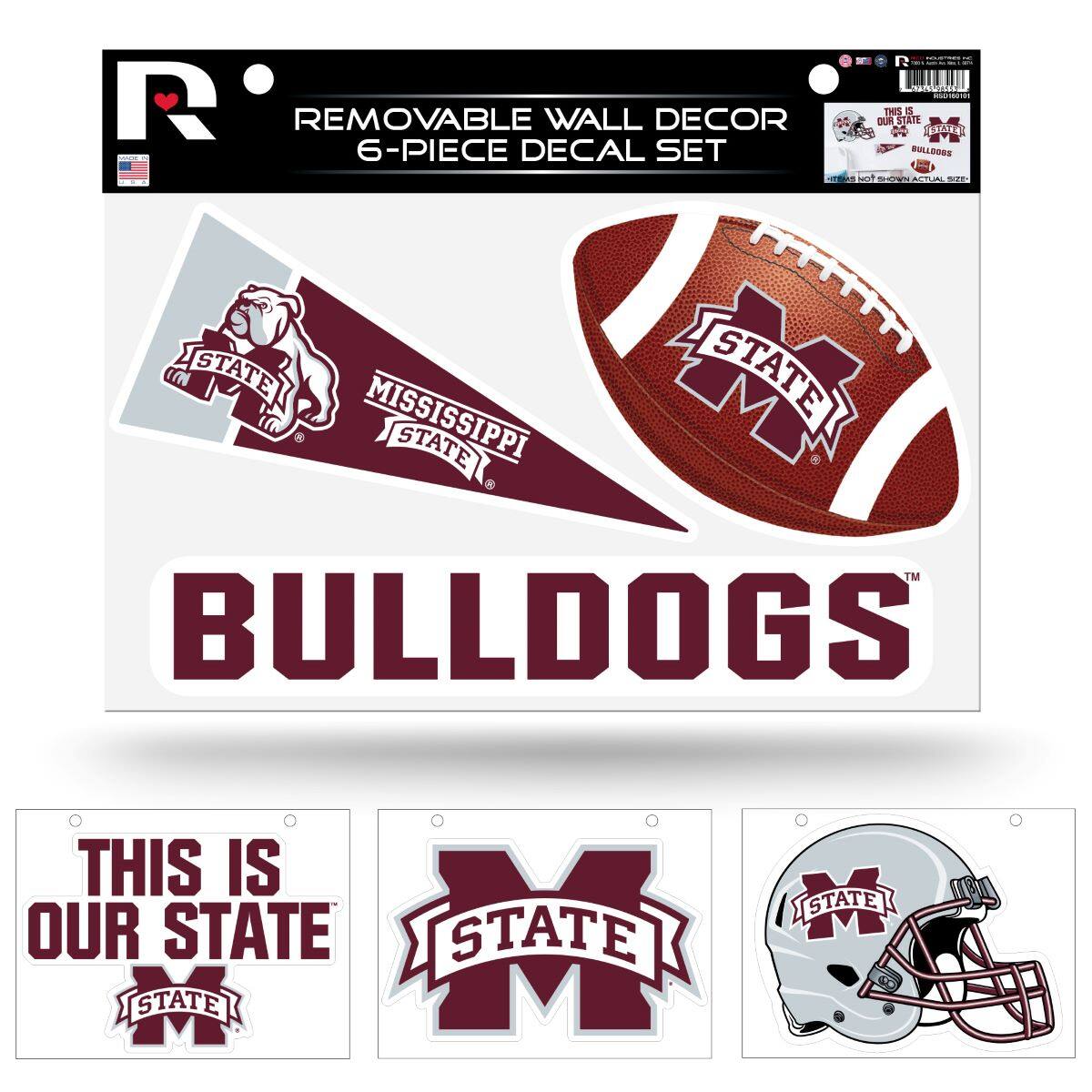 Sure, here is the corrected and grouped text from the image:

---

**Removable Wall Decor 6-Piece Decal Set**

- **Mississippi State Bulldogs**
- **Bulldogs**
- **This is Our State**
- **State**
- **M**

---

**Note:** The text "R LUAAD UR2 nhn_orn R REMOVABLE WALL DECOR DU THES 2 STATE D 6-PIECE DECAL SET POLLOOGS HOR SmV ACTUAL - LSTATE 8 MISSISSIPPI STATE STATE BULLDOGS THIS IS OUR STATE LISTATE STATE STATE STATE" appears to be a mix of unrelated characters and does not correspond to the actual text on the image.