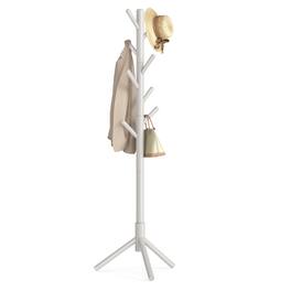 Songmics Home - Solid Wood Coat Rack, Free Standing Coat Rack, Tree-Shaped Coat Rack with 8 Hooks, 3 Height Options - Cappuccino Beige