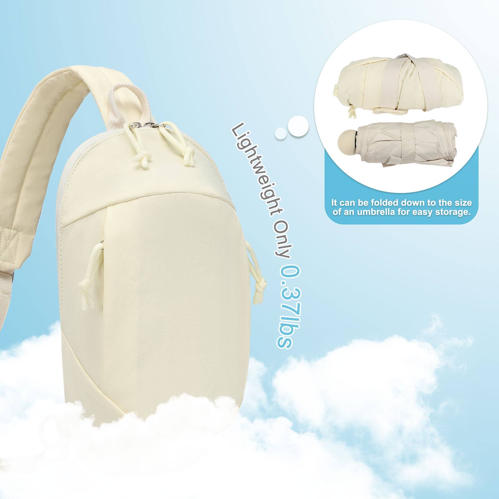 Lightweight Only 0.37lbs  
It can be folded down to the size of an umbrella for easy storage.