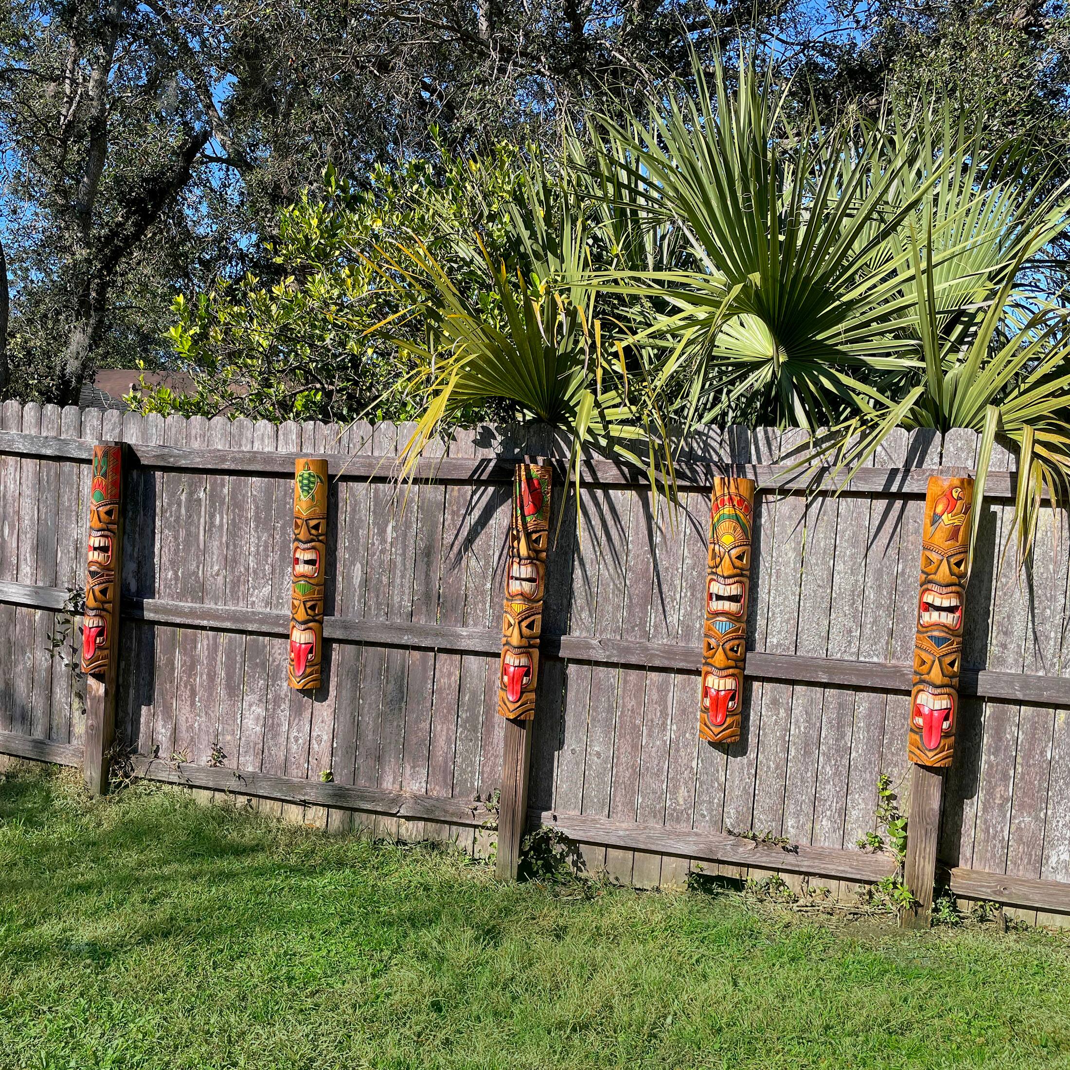 Alt View 4. Zeckos - Set of 5 Double Tiki Mask Totem Wall Decor Hand Carved Tribal Sculpture 40 Inch - Multicolored.