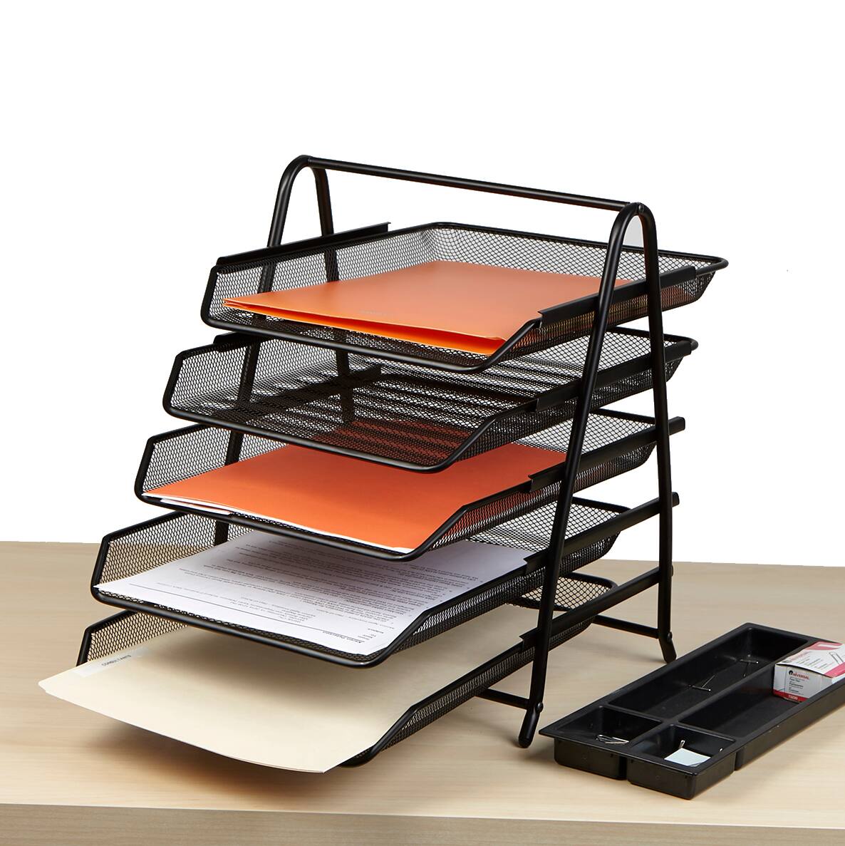 Alt View 14. Mind Reader - Desk Organizer with 5 Sliding Trays - Black.