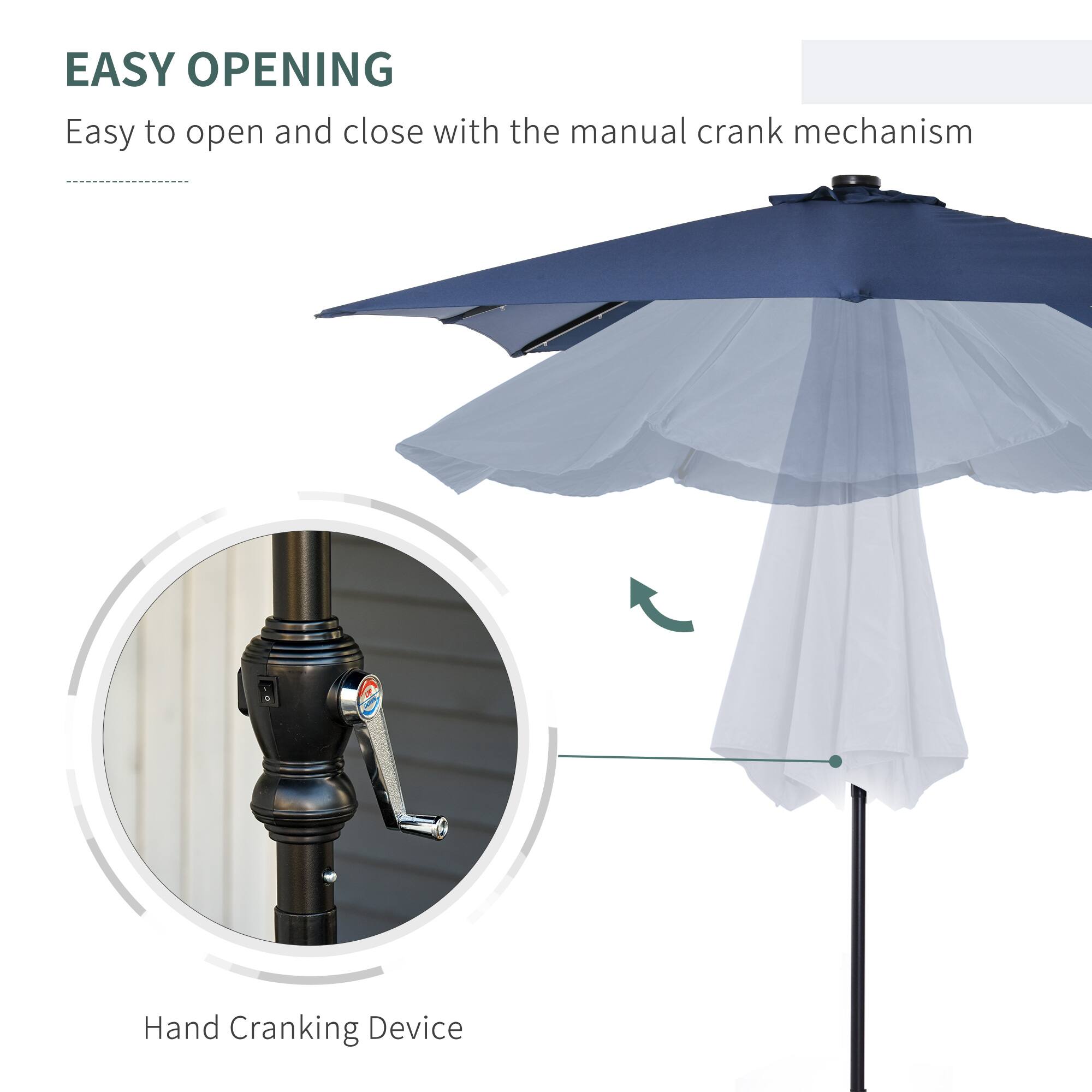 EASY OPENING
Easy to open and close with the manual crank mechanism
Hand Cranking Device