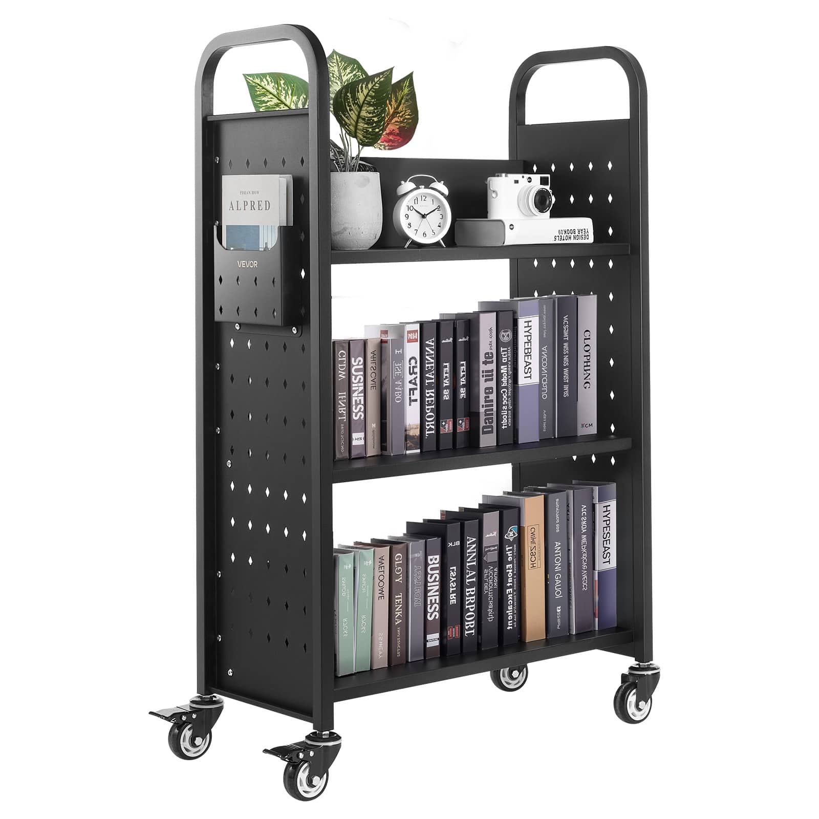 VEVOR - Rolling Library Book Cart, 330 lbs Capacity, 30.3 x 15 x 48.0-Inch Library Cart, Single Sided L-Shaped Shelves - Black
