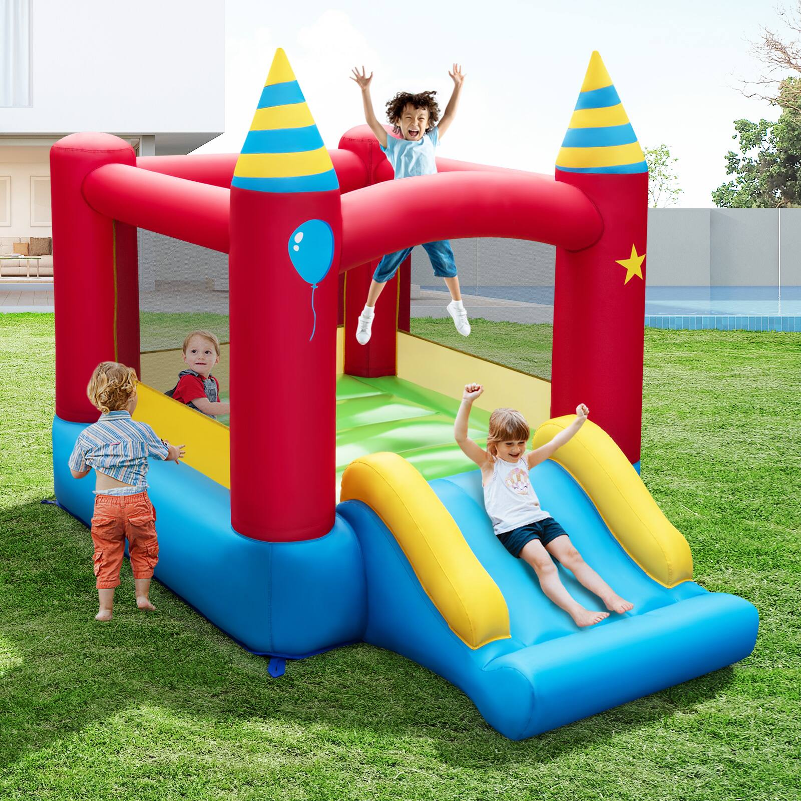 Alt View 1. Ecooso - Kids Inflatable Bounce Castle with 480W Blower Included.