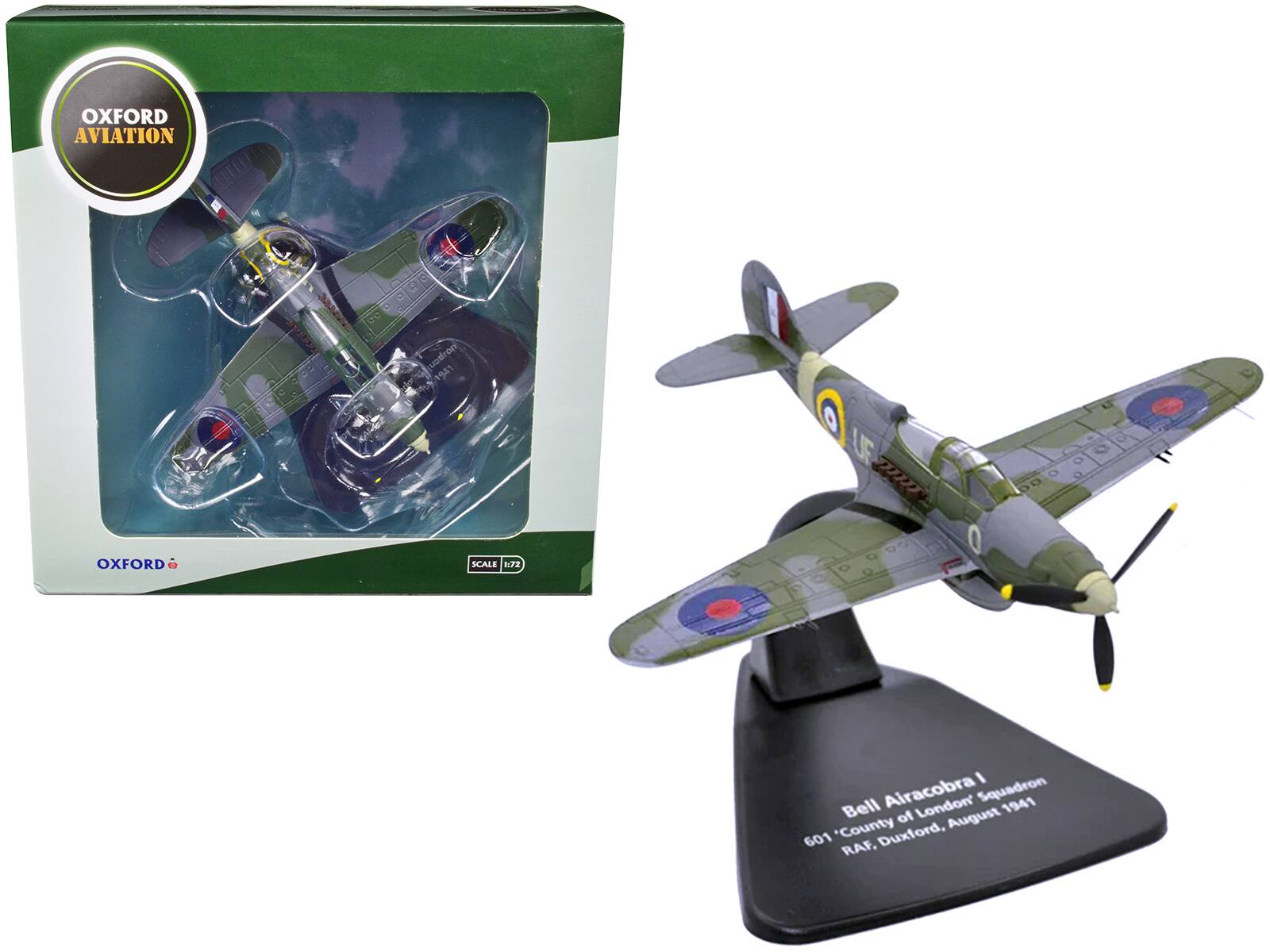 OXFORD AVIATION  
OXFORD 3a notron 1941  
SCALE 1:72  
UF IY 0 I  
Airacobra London' Squadron 1941  
Bell Airacobra I  
601 "County" Squadron  
RAF, Duxford, August 1941