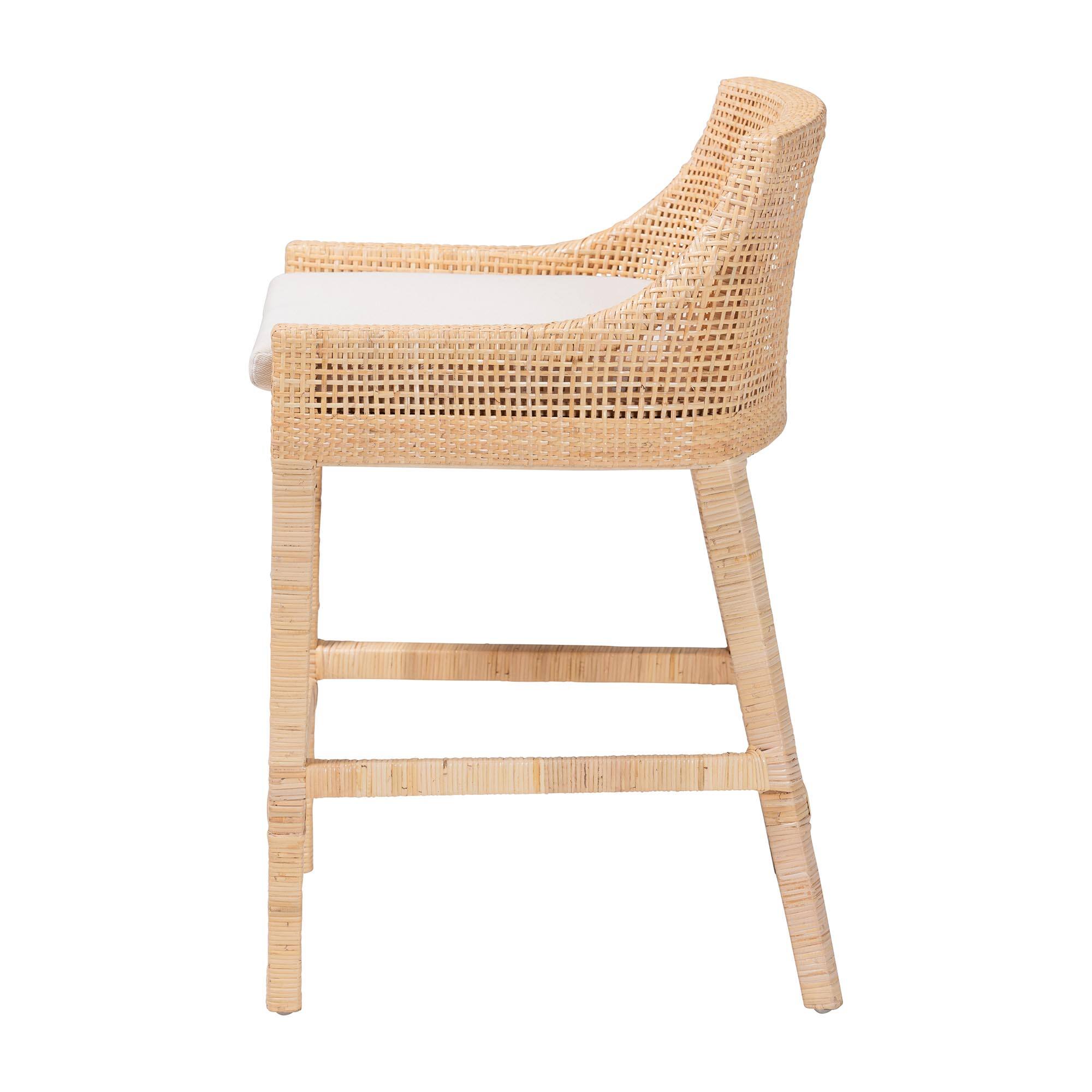 Left. bali & pari - Beata Natural Rattan Counter Stool - Handcrafted Wingback Counter Chair with Woven Detailing and Removable Cushion - Light Honey.