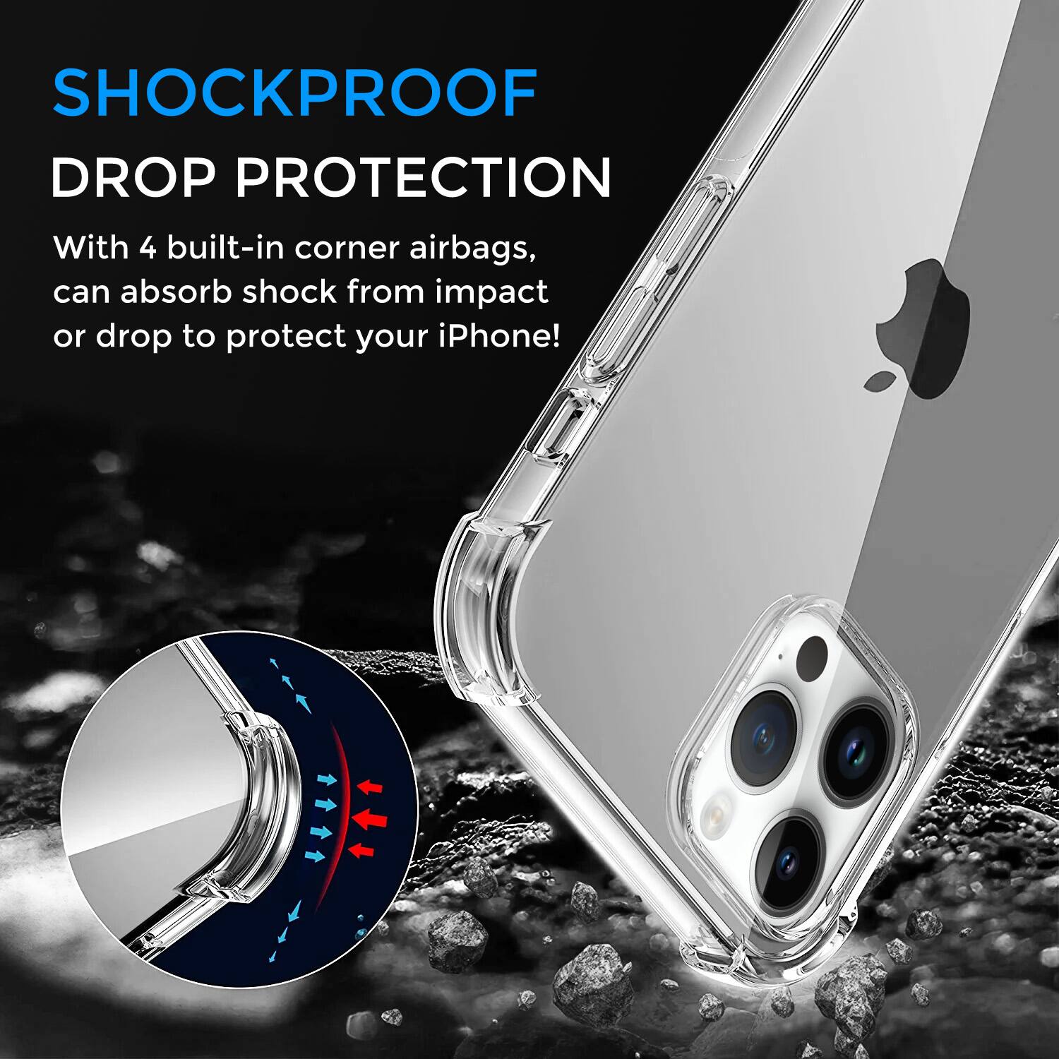 SHOCKPROOF
DROP PROTECTION
With 4 built-in corner airbags, can absorb shock from impact or drop to protect your iPhone!