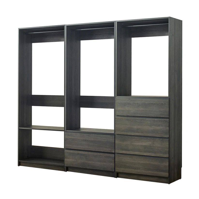 Angle. Manhattan Lane - Dee Walk In Closet, Modular Freestanding Storage 4 Shelf 3 Rods, Black - Black.