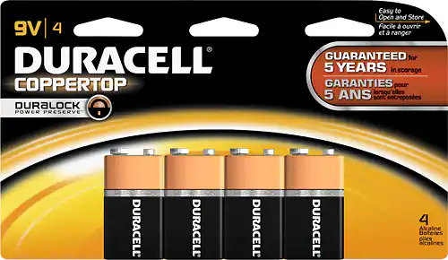 Front. Duracell - 9V Alkaline Batteries (4-Pack) - Black.
