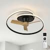 Front. Vaczon - 30" Modern LED Flush Mount Ceiling Fan with Light and Remote Control, Low-Profile Caged Ceiling Fan for Bedroom - Black.