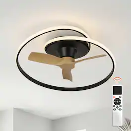 Vaczon - 30" Modern LED Flush Mount Ceiling Fan with Light and Remote Control, Low-Profile Caged Ceiling Fan for Bedroom - Black
