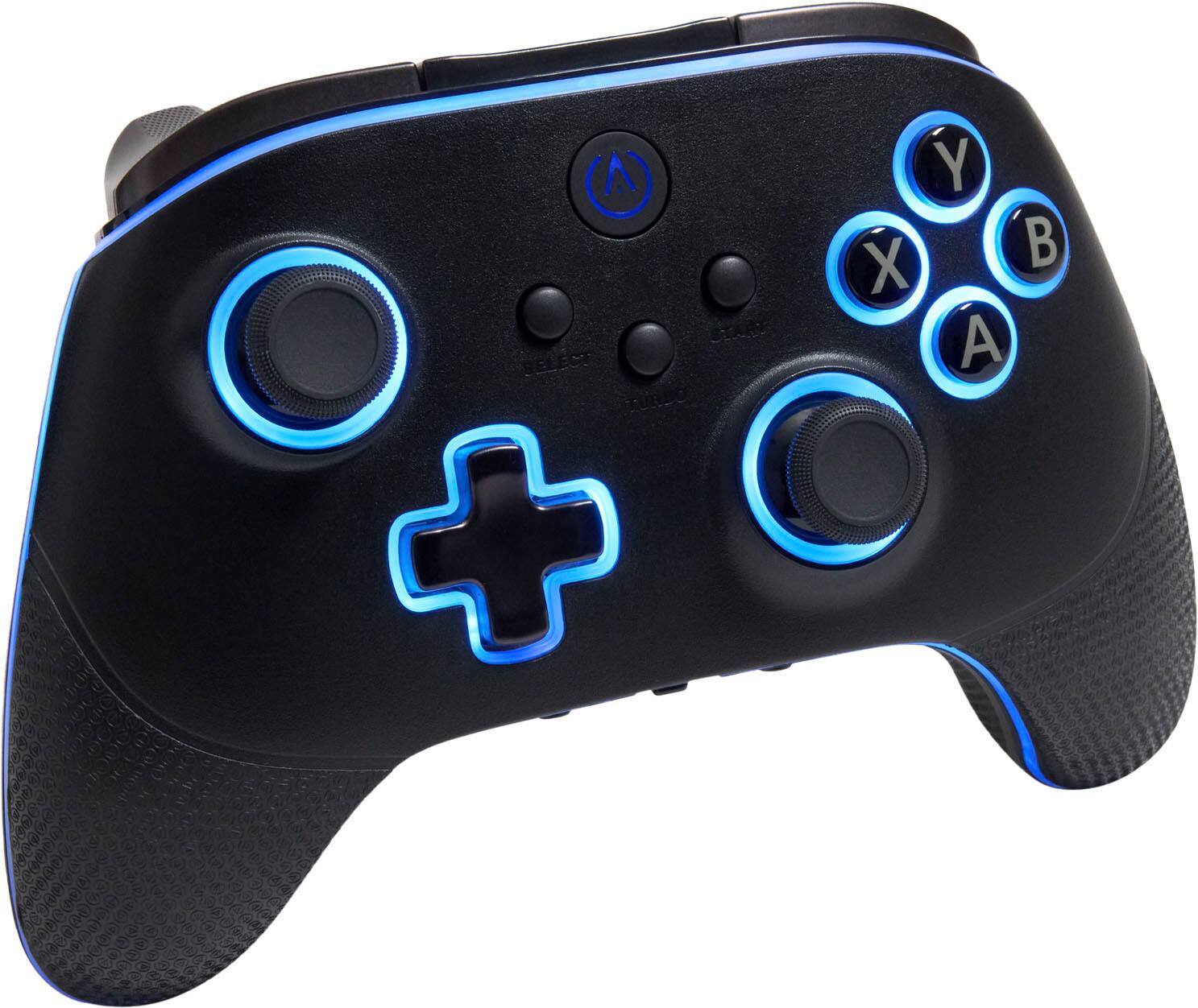 The text on the image reads "A STARS SELECT QURDO Y X". This text is likely a description or label for the video game controller, which features a black and blue design. The controller has a "Y" button on the top right, a "X" button on the top left, and a "QURDO" button in the middle. The "STARS SELECT" text may be referring to a specific game or feature within the controller.