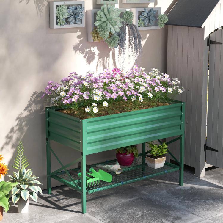 Alt View 2. PULUZ - Galvanized Raised Garden Bed, Metal Planter Box with Legs, Storage Shelf and Bed Liner, Plants NOT Included - Green.