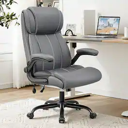 KERDOM - Ergonomic Office Chair with Inflatable Lumbar Support - PU Leather Computer Desk Chair, Tilt High Back Executive Chair - Gray