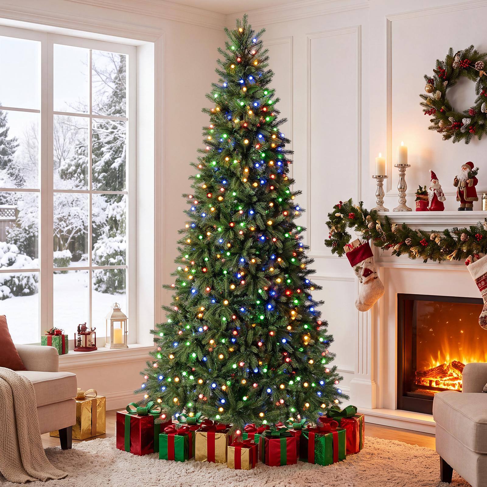 Alt View 4. Costway - Costway 7.5FT Christmas Tree, 11 Lighting Modes, Hinged, 500 LED Lights,2 Lighting Color - Green.