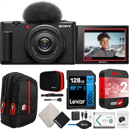 Sony - ZV-1F Vlog Camera 4K Video Content Creator Black + Extended Warranty Kit Bundle