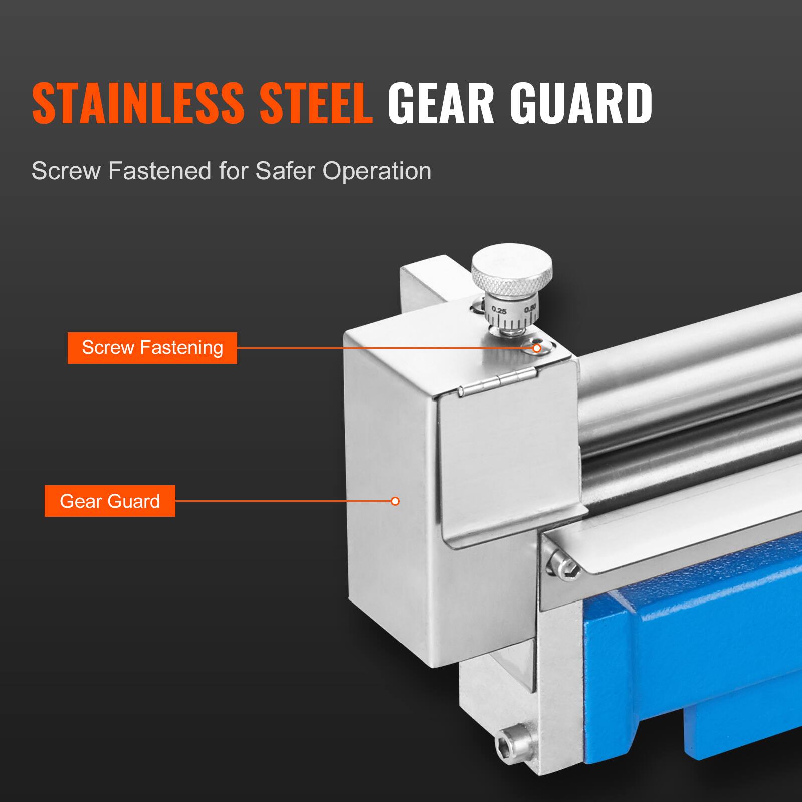 STAINLESS STEEL GEAR GUARD  
Screw Fastened for Safer Operation  
1.26 Screw Fastening Gear Guard