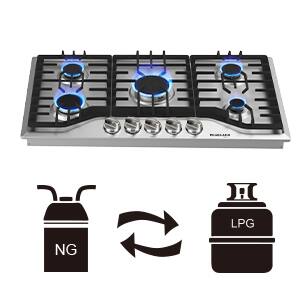 Alt View 3. GASLAND - 36 inches Stainless Steel Gas Cooktop with 5-Sealed Burners - Stainless steel.