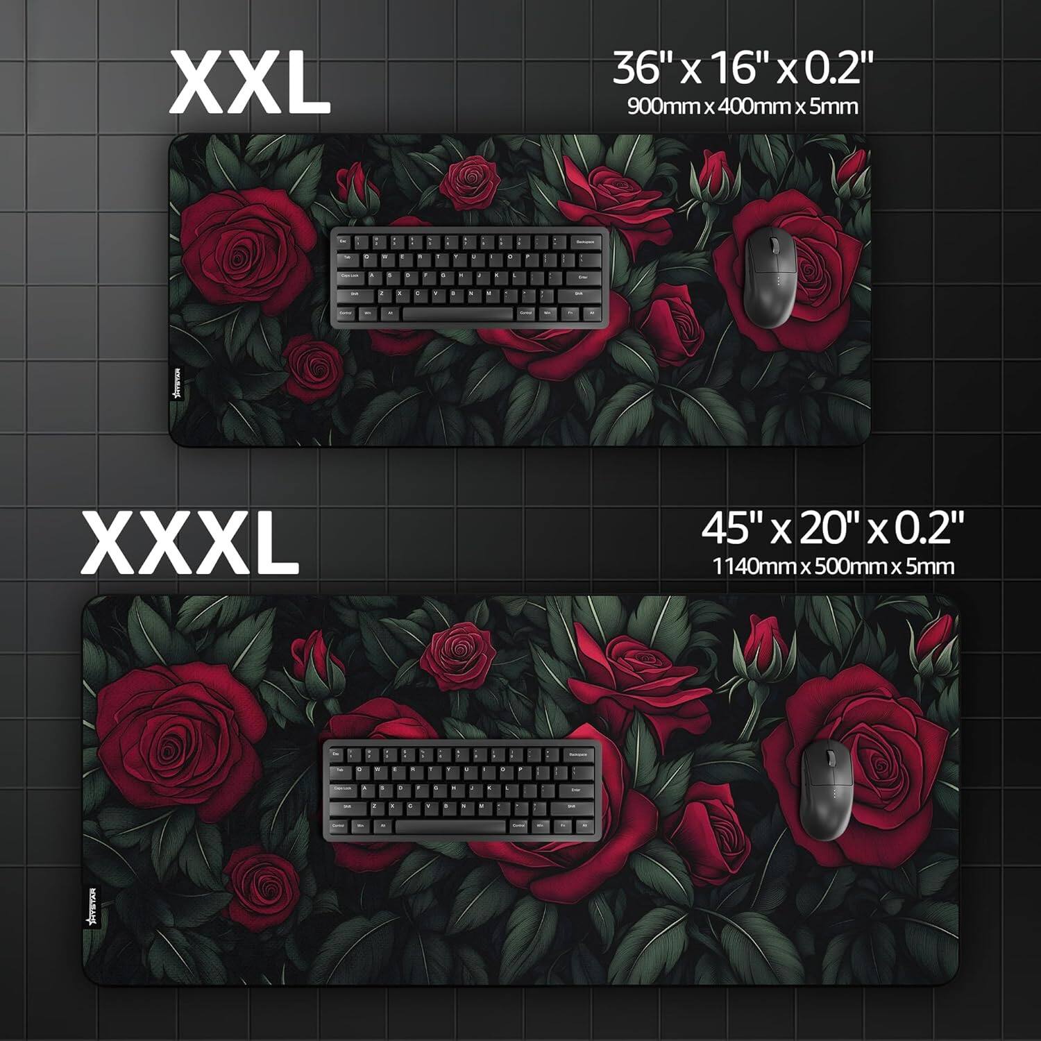 XXL  
36" X 16" X 0.2"  
900mm x 400mm x 5mm  

XXXL  
45" X 20" X 0.2"  
1140mm x 500mm x 5mm