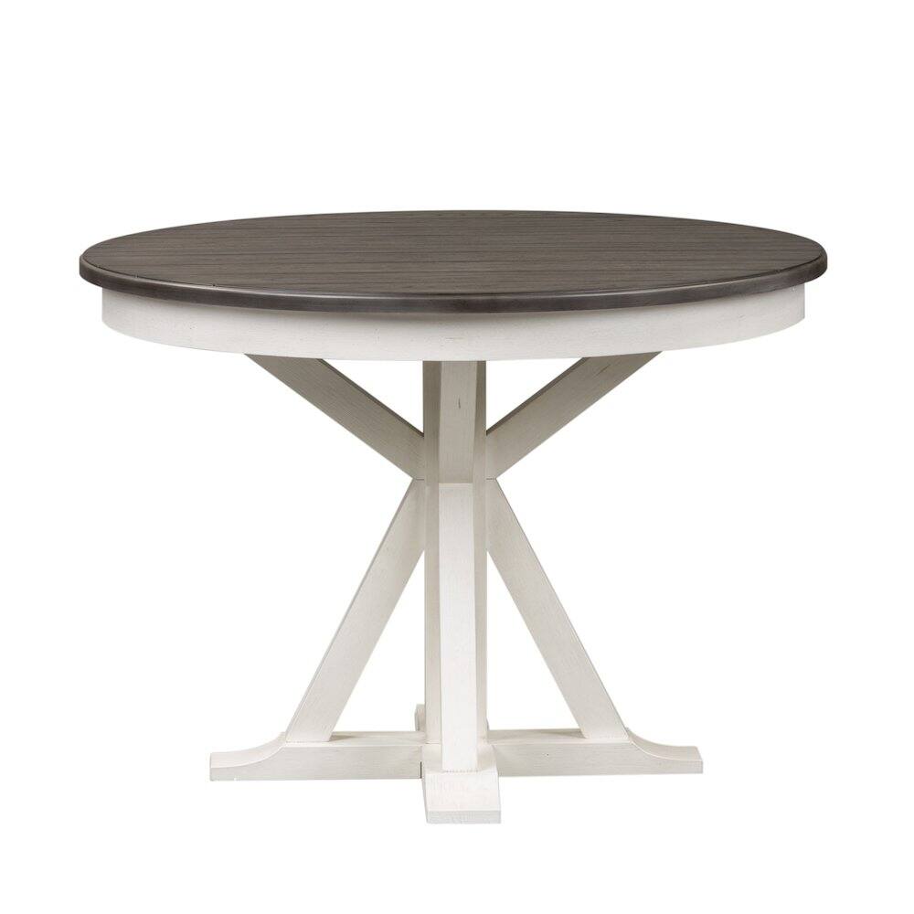 Alt View 4. Liberty Furniture Industries - Pedestal Table in Poplar & Rubberwood Solids w Pine Veneer - Wirebrushed White W/ Charcoal Top.