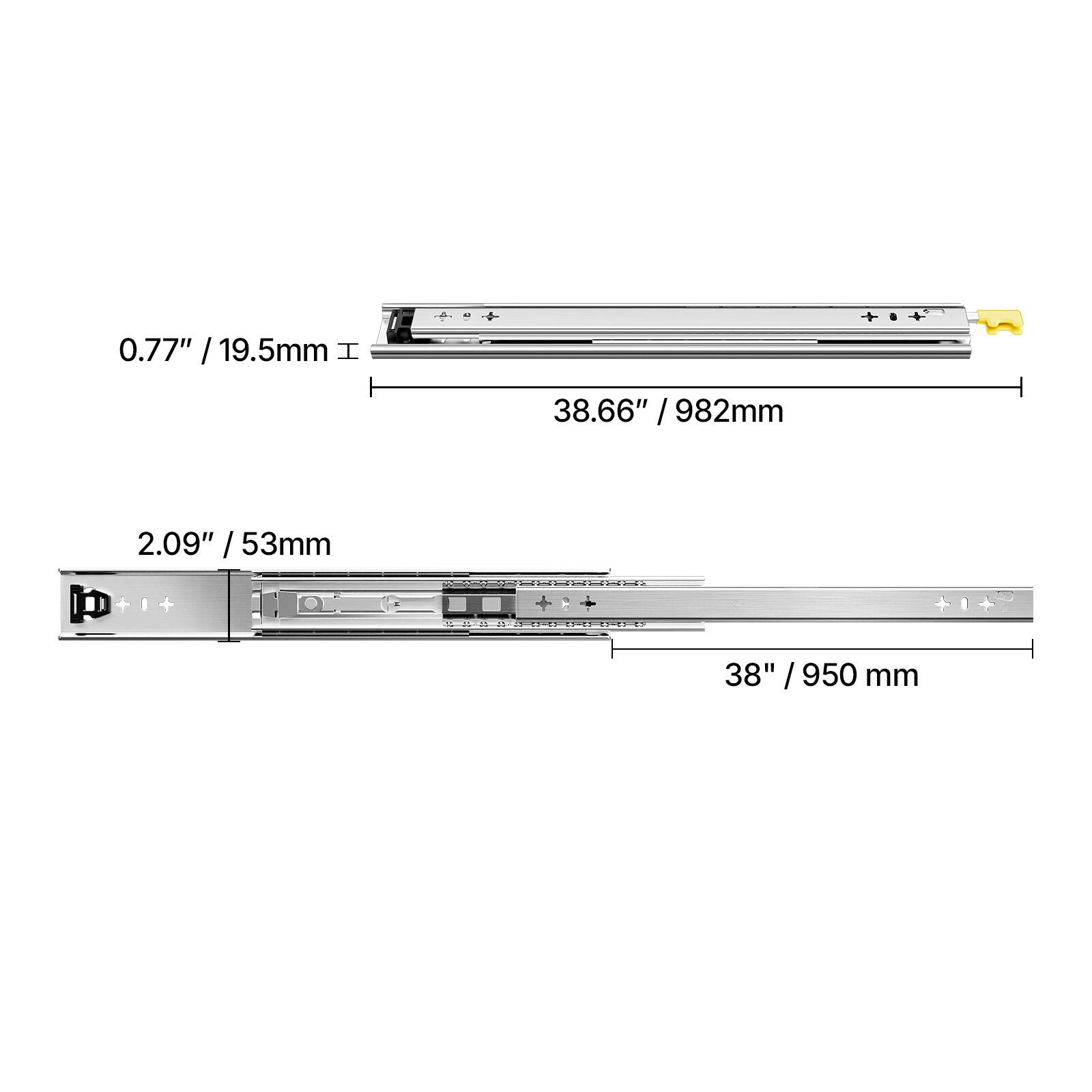 0.77" / 19.5mm  
38.66" / 982mm  
2.09" / 53mm  
38" / 950 mm