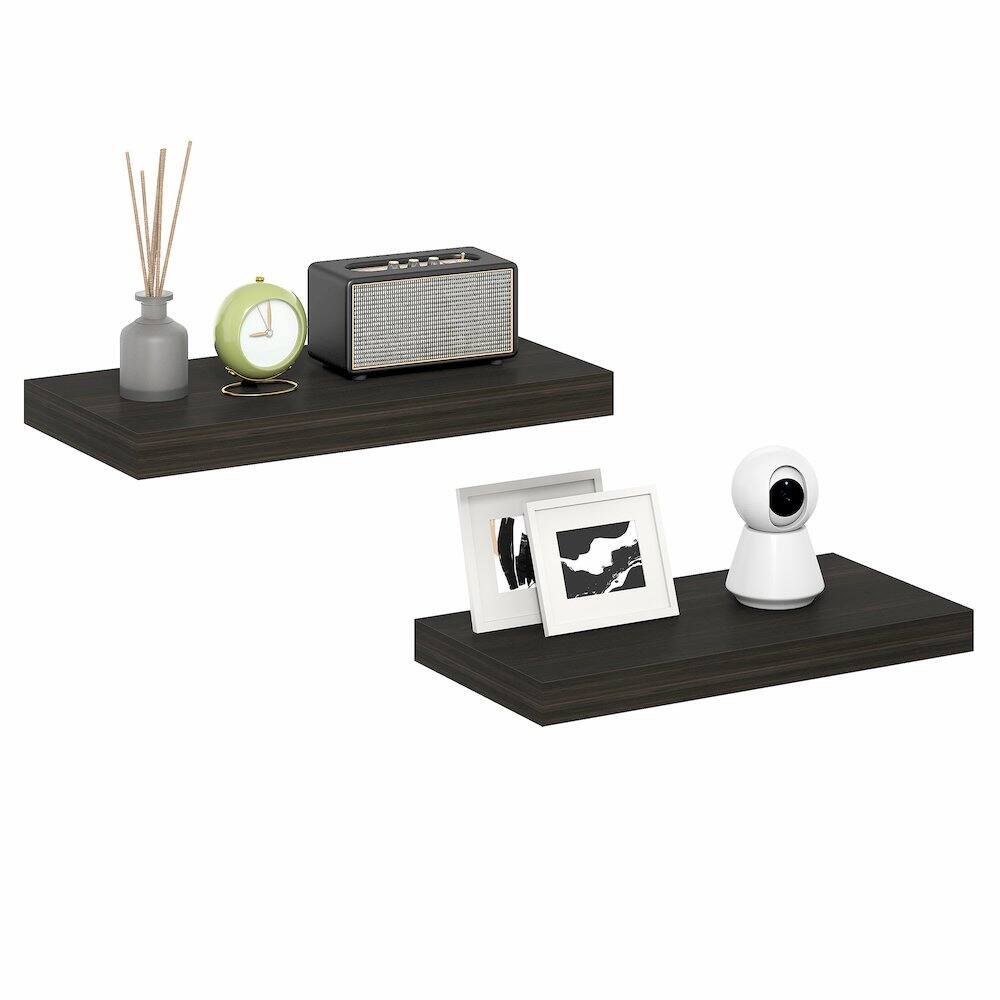 Back. Furinno - TANNA Floating Shelves for Wall 12 x 24 Wall Shelf, Set of 2, Wall Mounted Shelf with Invisible Bracket, 2-in Thick - Tobacco Oak.