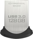 SanDisk - Ultra Fit 128GB USB 3.0 Type A Flash Drive - Black/Silver - Larger Front