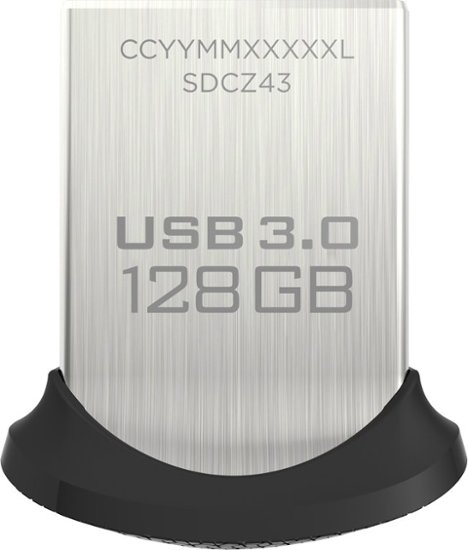 SanDisk - Ultra Fit 128GB USB 3.0 Type A Flash Drive - Black/Silver - Front Zoom