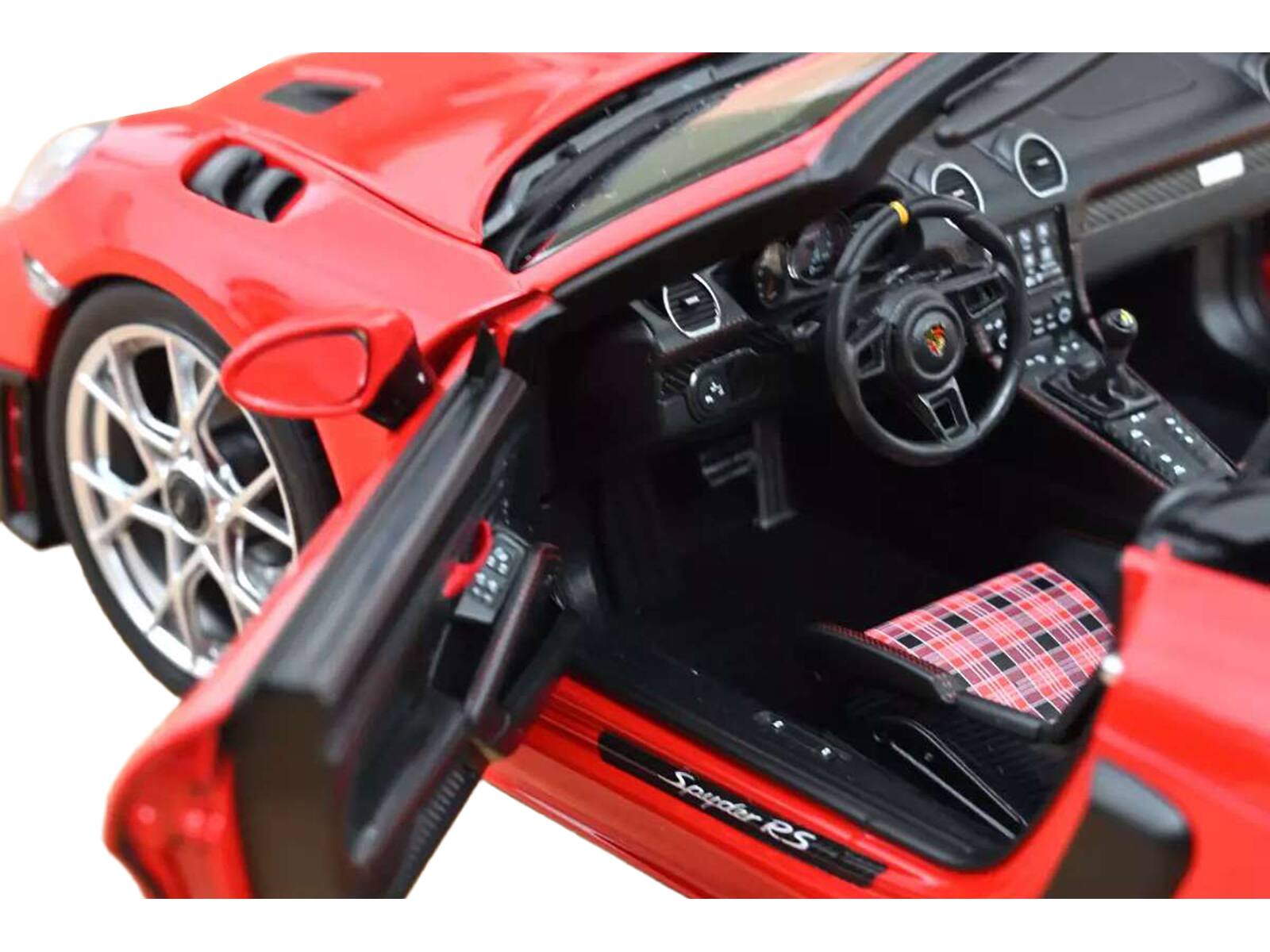 Left. Norev - 2023 Porsche 718 Spyder RS Guards Red 1/18 Diecast Model Car by Norev - Red.