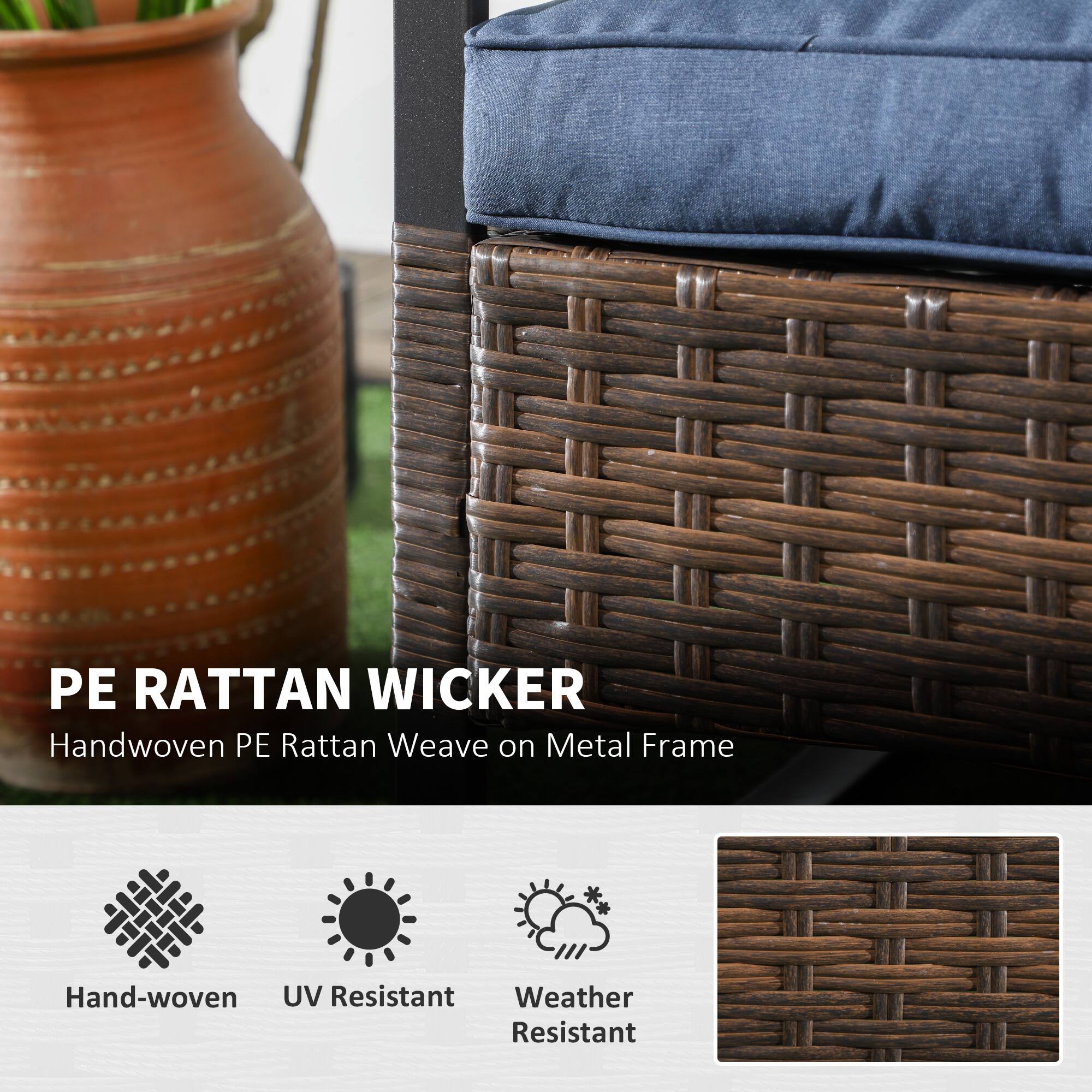 PE RATTAN WICKER, Hand-woven PE Rattan Weave on Metal Frame, Hand-woven, UV Resistant, Weather Resistant