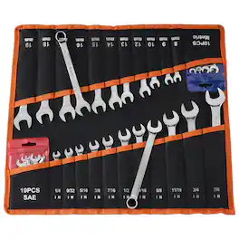 VEVOR - Combination Wrench Set, 42-Piece SAE and Metric, 12-Point Box End and 15° Angled Open End Combination Wrenches - Silver