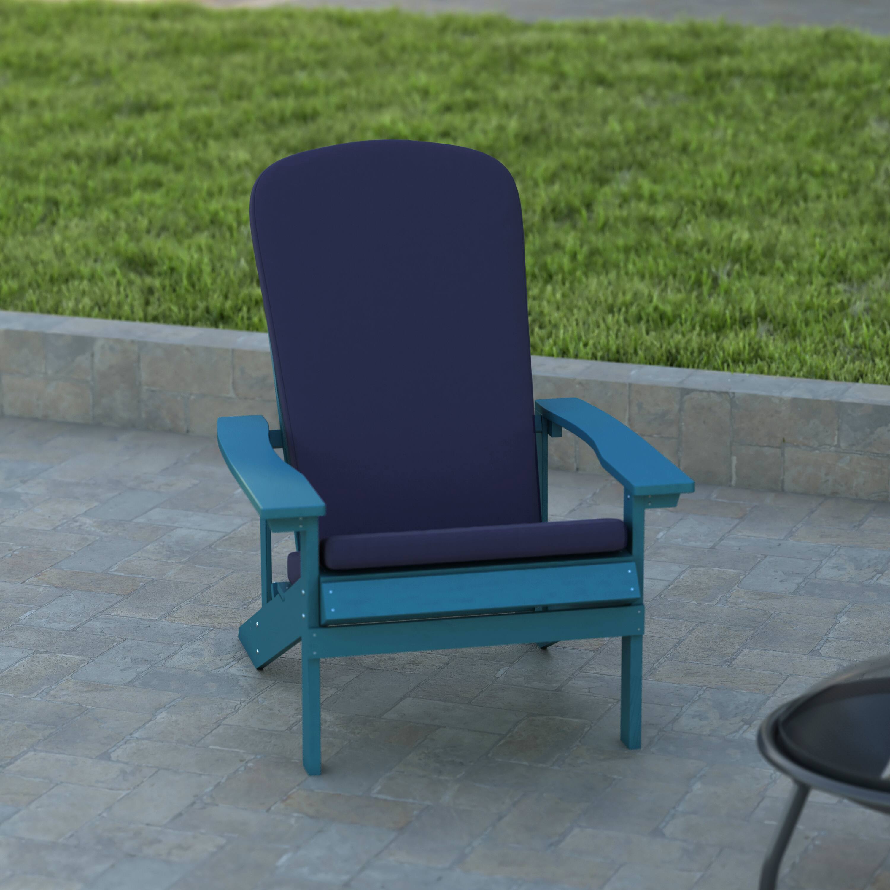 Alt View 5. Emma + Oliver - Hammond Set of Two All-Weather Polyresin Adirondack Chairs with Cushions - Blue Cushions/Blue Frame.