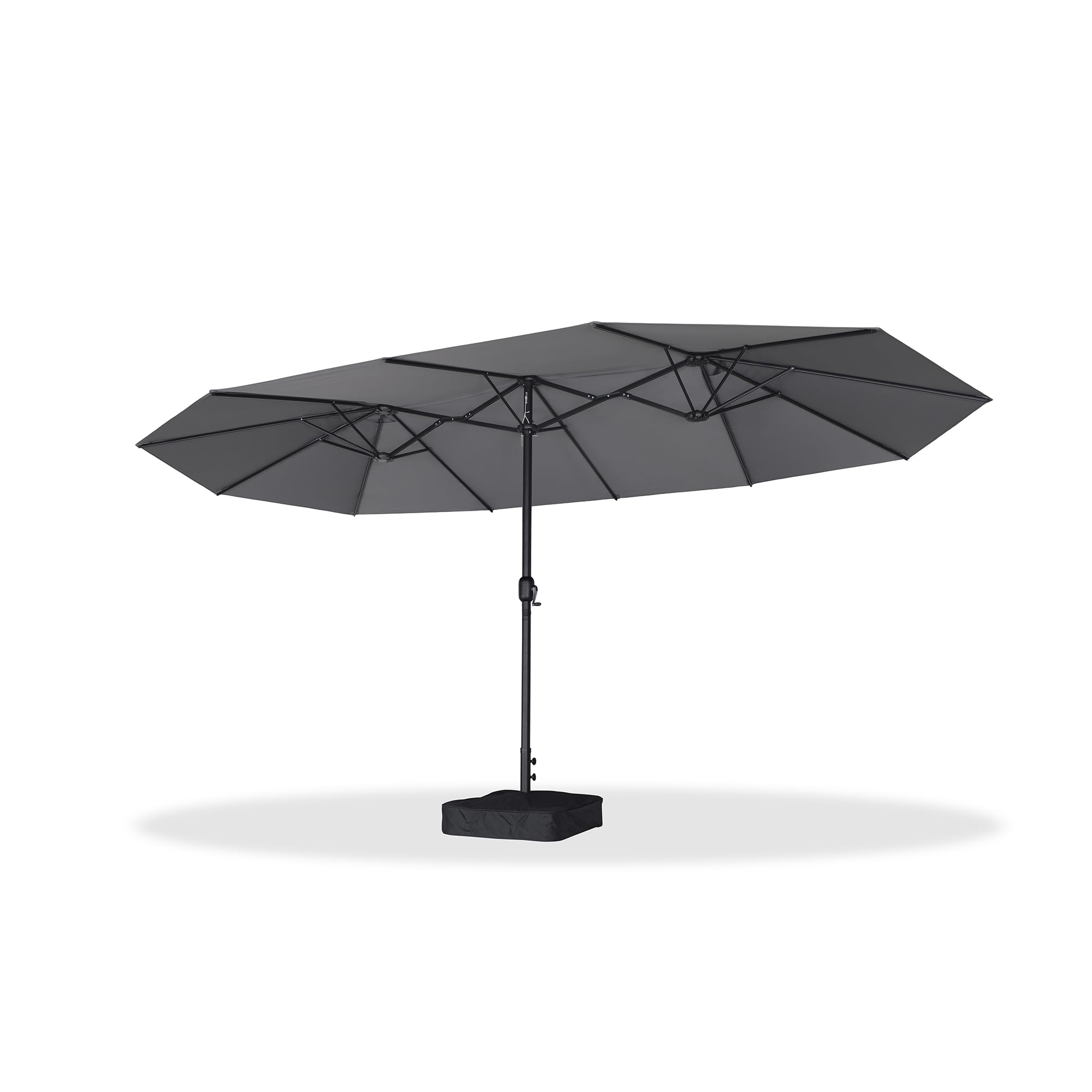 Alt View 7. PURPLE LEAF - 15 ft. Patio Market Umbrella with Base Double-Sided Outdoor Table Sun Umbrellas with Crank for Pool Beach Deck Backyard - Light Gray.