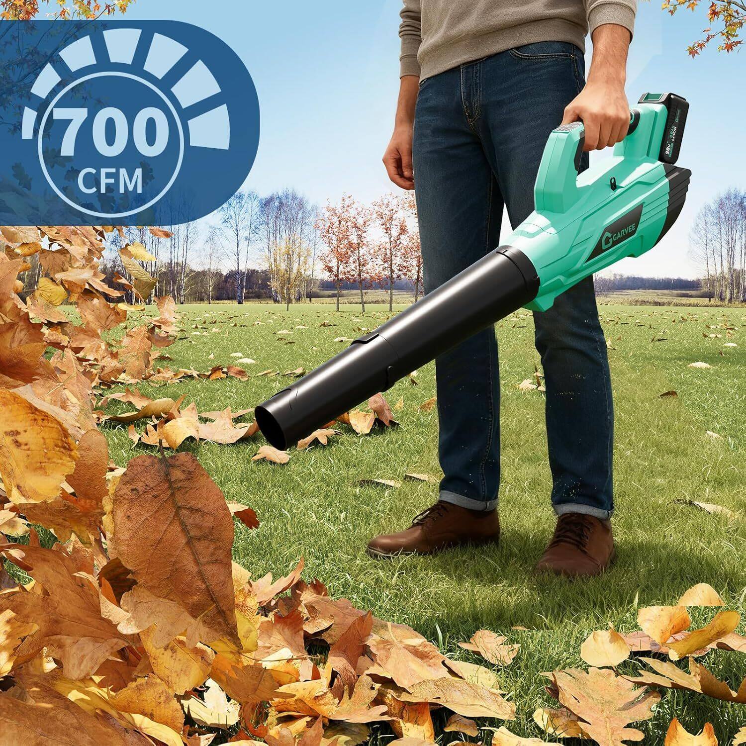 Angle. Acekool - 2 Speed 700CFM 250MPH Cordless 20V Electric Leaf Blower for Lawn Care, Blowing Leaves, Patio, Dust, Blue - Blue.