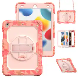 Dteck - for Apple iPad (9th Generation) 10.2" 2021 & iPad 8th/7th Gen 10.2" 2020/2019 Heavy Duty Stand Case w/ Screen Protector - Pink