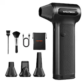 WOLFBOX - Electric Air Duster with Removable Battery, Cordless Compressed Air Duster, Multi-Nozzle Cleaner for PC, Car & Home - Gray