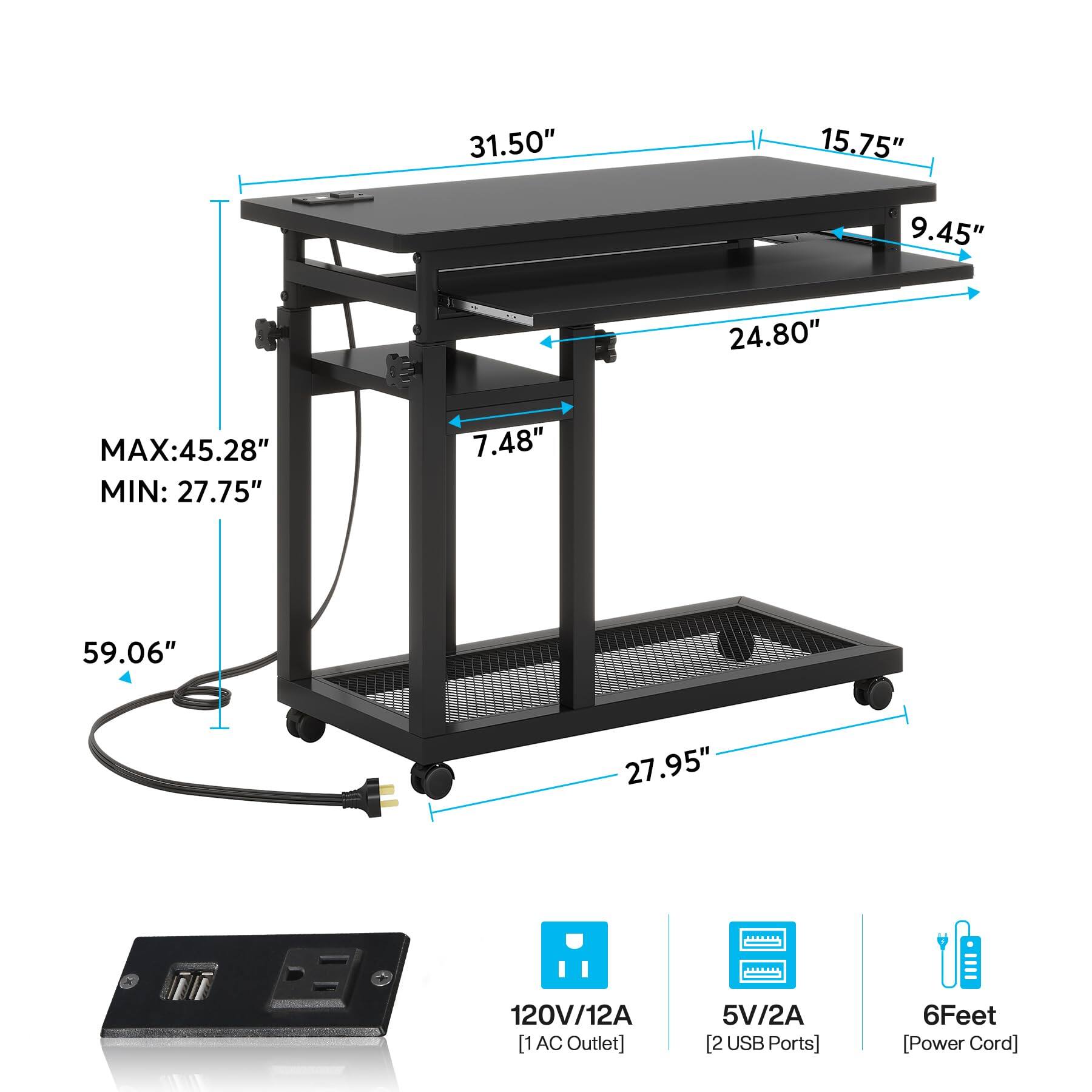 31.50"  
15.75"  
9.45"  
24.80"  
MAX: 45.28" MIN: 27.75"  
7.48"  
59.06"  
27.95"  
120V/12A [1 AC Outlet]  
5V/2A [2 USB Ports]  
6Feet [Power Cord]