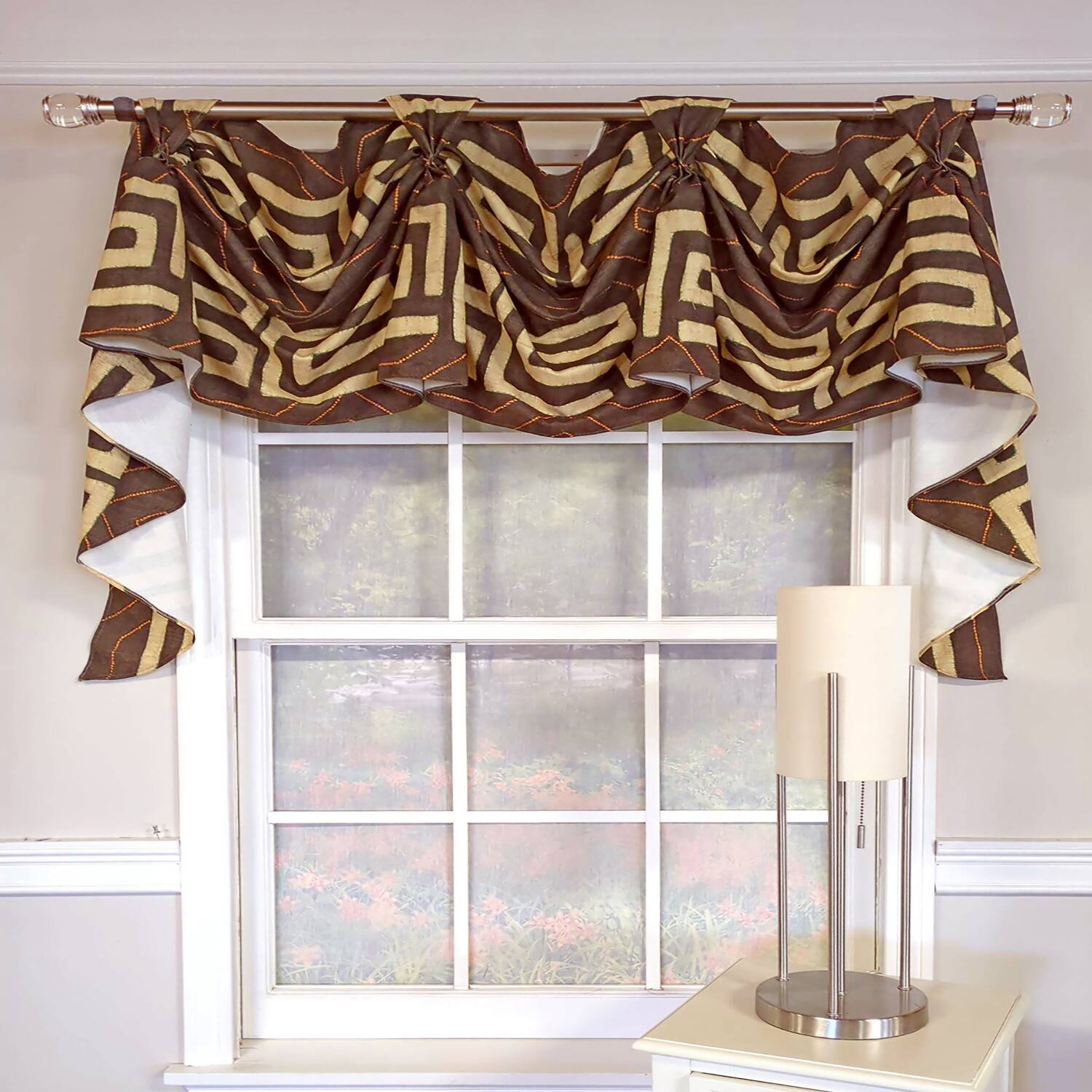 Angle. RLF Home - RLF Home Atahualpa 3-S Victory 100% Cotton Tab Top Swag Window Curtain 54" x 25" Brown - Brown.