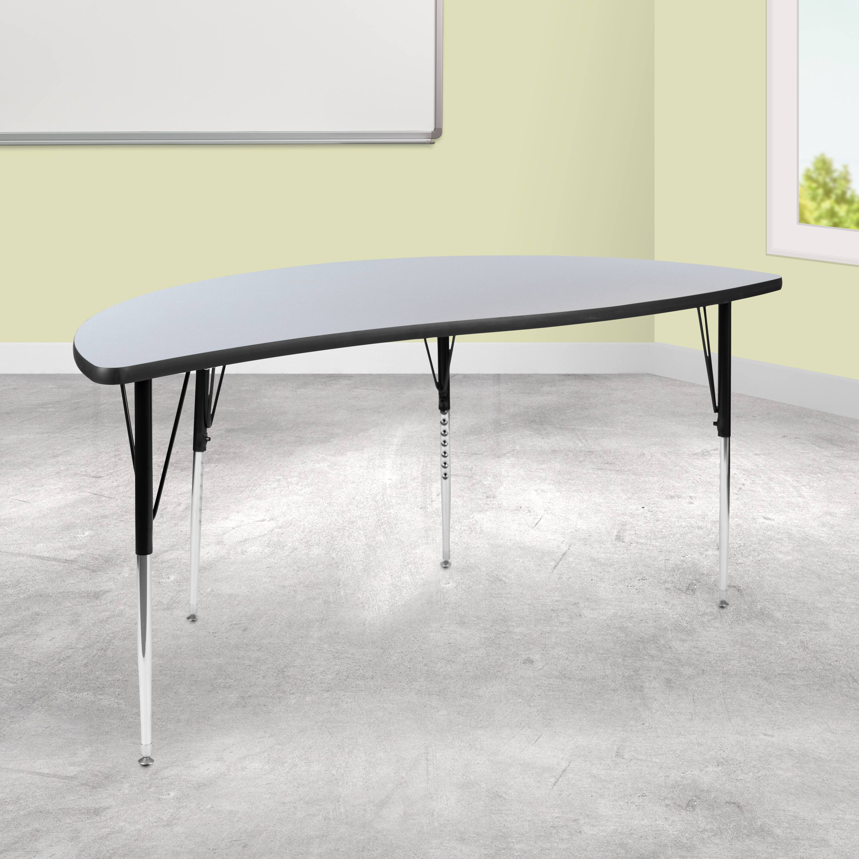 Angle. Flash Furniture - Wren 60" Half Circle Wave Flexible Collaborative Grey Thermal Laminate Activity Table - Standard Height Adjustable Legs - Gray.