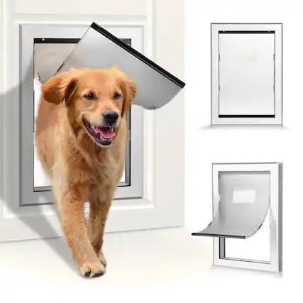 Front. Ownpets - Large Pet Door Dog Metal Magnetic Locking Flap Screen Gate.