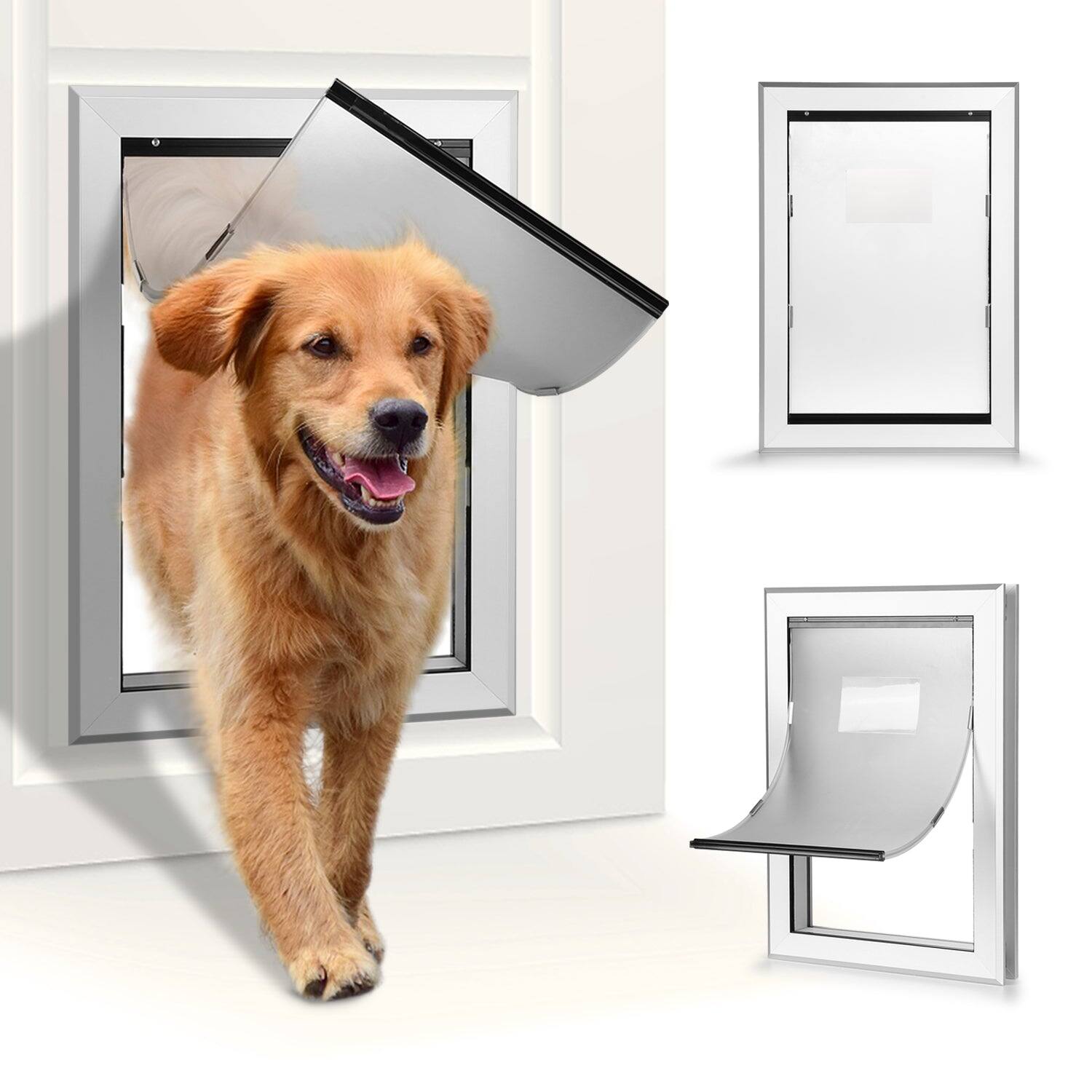 Front. Ownpets - Large Pet Door Dog Metal Magnetic Locking Flap Screen Gate.