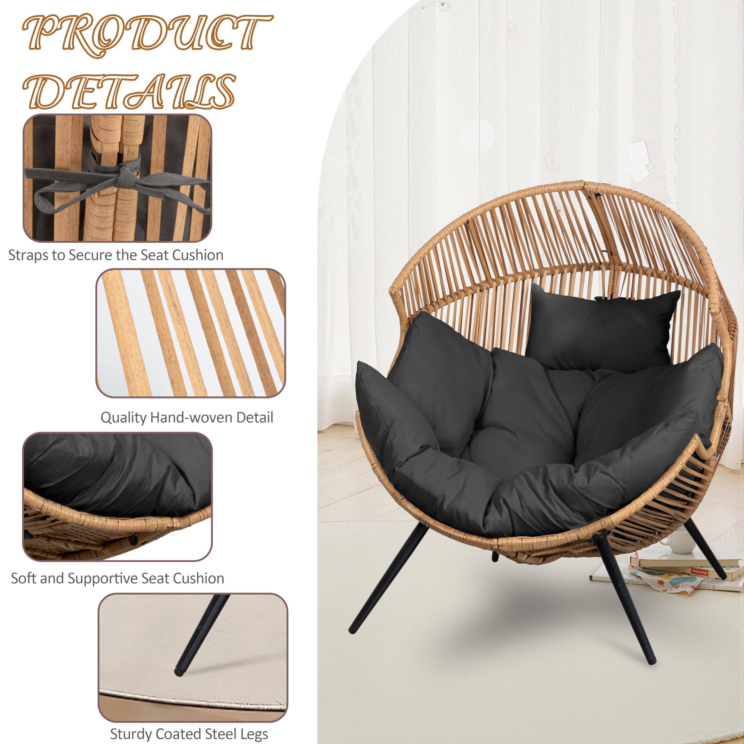 PRODUCT DETAILS

- Straps to Secure the Seat Cushion
- Quality Hand-woven Detail
- Soft and Supportive Seat Cushion
- Sturdy Coated Steel Legs